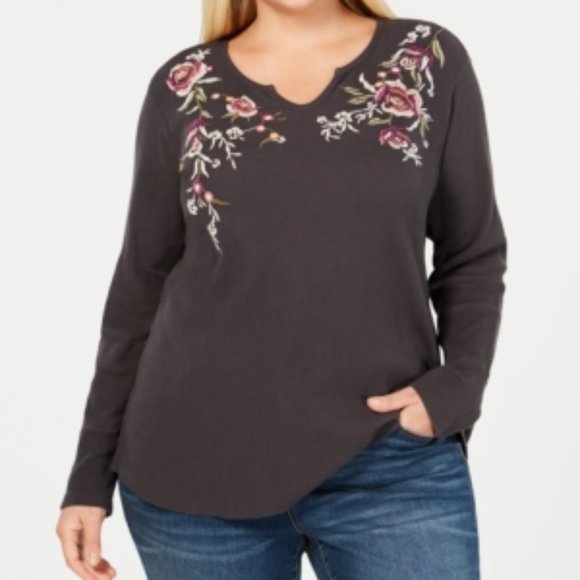 Style & Co. Tops - Style & Co Size 1X Gray Embroidered Thermal Top